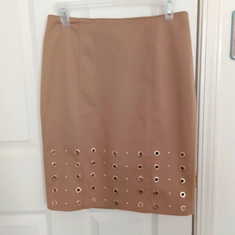 Tan Skirt with Rose Gold metal accents